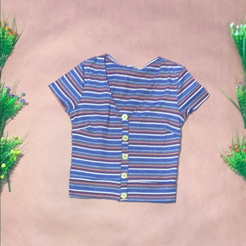 Lush Colorful Striped Cropped Knit Top